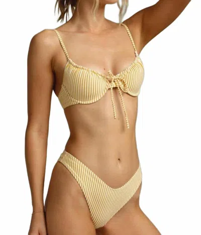Montce Lulu Zig Zag Stitch Bikini Bottom In Canary Stripe In Gold