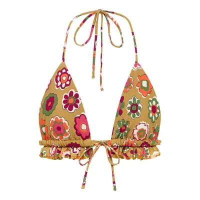 Montce Mazzy Floral Emma Ruffle Bikini Top In Burgundy