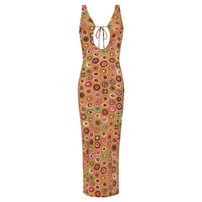 Montce Mazzy Floral Juliet Maxi Dress In Brown