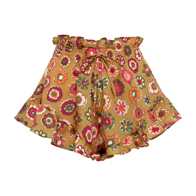 Montce Mazzy Floral Silk Boho Short In Brown