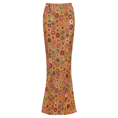 Montce Mazzy Floral Silk Natalia Skirt In Brown
