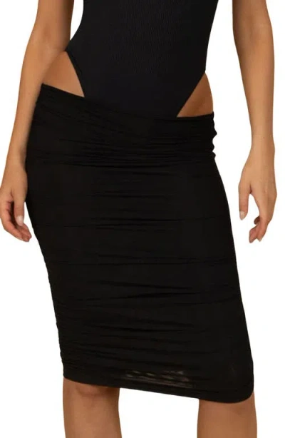 Montce Mesh Ruched Cover-up Skirt In Black