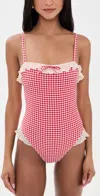Montce Micro Gingham Jacelyn Ruffle One Piece Red Micro Gingham
