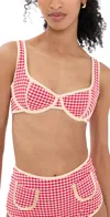 Montce Micro Gingham Romy Binded Bikini Top Red Micro Gingham In Red