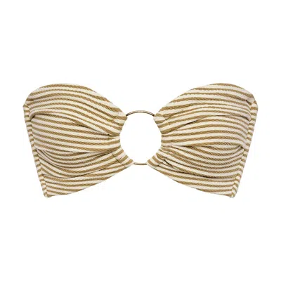Montce Neutral Stripe Tori Ties Bandeau Bikini Top In White