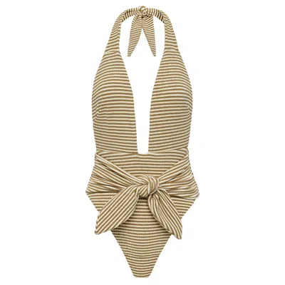 Montce Neutral Stripe Tropez Tie-up One-piece