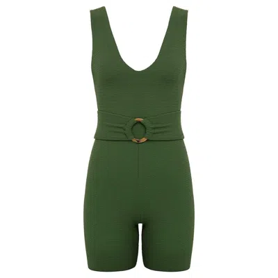 Montce Olive Micro Scrunch Kim Onesie In Green