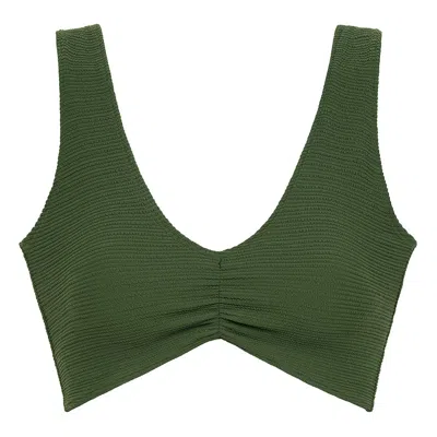 Montce Olive Micro Scrunch Kim Variation Bikini Top In Green