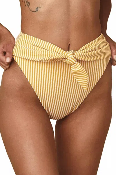 Montce Paula Tie-up Bikini Bottom In Canary Stripe In White