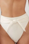 Montce Paula Waist Tie Bikini Bottoms In Cream Rib
