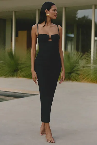 Montce Velvet Petal Long Slip Dress In Black