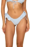 Montce Peri Micro Gingham Ruffle Bikini Bottoms In Peri Micro Gingham