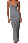 Montce Petal Long Slip Dress In Dark Denim In Gray