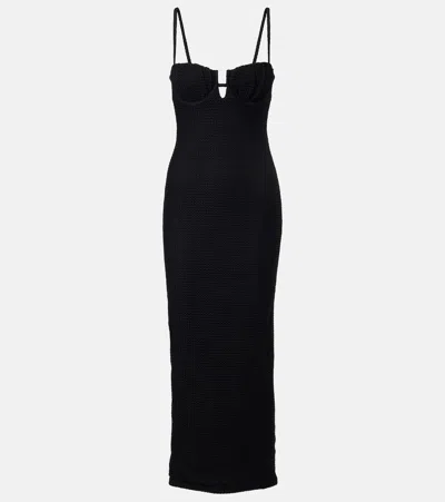 Montce Velvet Petal Long Slip Dress In Black