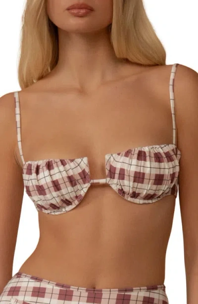 Montce Plaid Petal Bikini Top In Burgundy