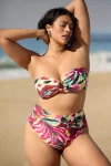 Montce Plus Isla Floral Full Coverage High Rise Bikini Bottoms In Pink