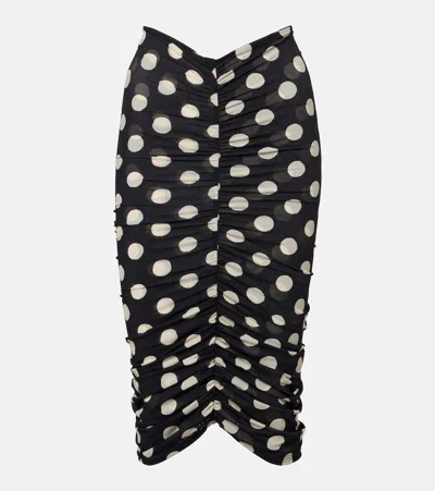 Montce Polka-dot Ruched Mesh Midi Skirt In Black