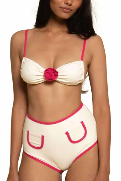 Montce Polly Bikini Bottom In Cream Raspberry Binded In White