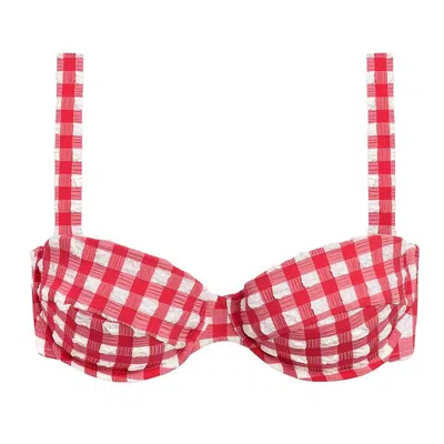 Montce Red Gingham Bustier Bikini Top In Multi