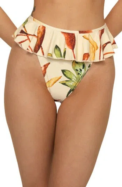 Montce Rooted Floral Ruffle Bikini Bottoms In Gold