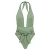 Montce Sage Green Rib Tropez Tie-up One-piece In Multi