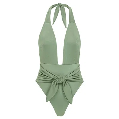 Montce Sage Green Rib Tropez Tie-up One-piece In Multi