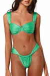 Montce Added Coverage Lulu Zig-zag Stitch Bikini Bottom In Emerald Shimmer In Green