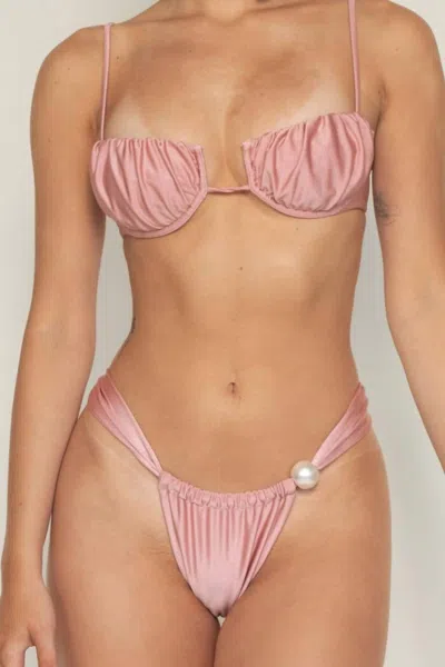 Montce Sandra Pearl Bikini Bottom In Satin Rose In Pink