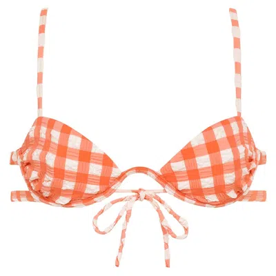 Montce Shrimp Gingham Elany Tie-up Bikini Top In Multi