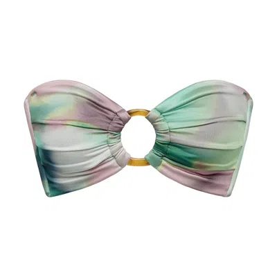 Montce Silk Dye Tori Ties Bandeau Bikini Top In Green/pink/purple