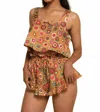 Montce Silk Square Neck Crop Top In Mazzy Floral In Brown