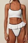 Montce Simple Racer Back Sport Top In Cream Black Binded Terry Rib In White