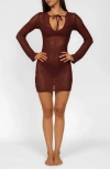 Montce Sophia Long-sleeve Cover-up Minidress In Brown