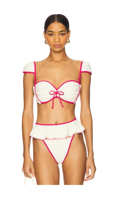 Montce Swim Cabana Bows Bikini Top In Cream & Raspberry