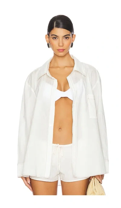 Montce Long Sleeve Button Down Top In Cream & Raspberry