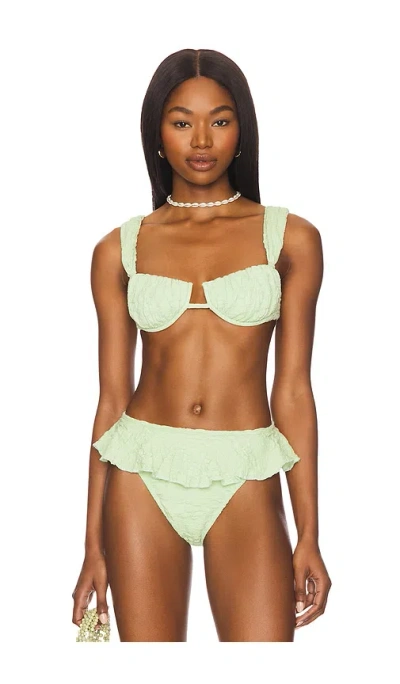 Montce Swim Petal Bella Strap Bikini Top In Avocado Floral Texture