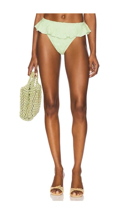 Montce Swim Tamarindo Ruffle Bikini Bottom In Avocado Floral Texture
