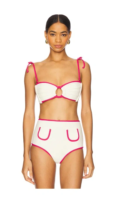 Montce Swim Tori Ties Bandeau Bikini Top In Cream & Raspberry