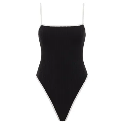 Montce Swim Women's Black Cream Binded Terry Rib Jacelyn One-piece