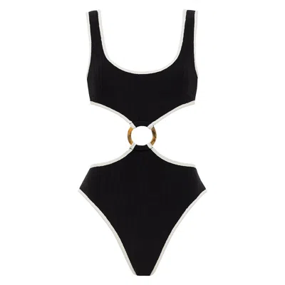 Montce Swim Women's Black Cream Binded Terry Rib Ky One-piece
