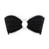 Montce Women's Black Cream Binded Terry Rib Tori Ties Bandeau Bikini Top In Black