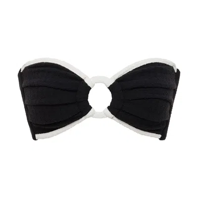 Montce Swim Women's Black Cream Binded Terry Rib Tori Ties Bandeau Bikini Top
