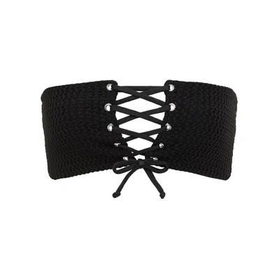 Montce Swim Women's Black Crochet Corset Bikini Top