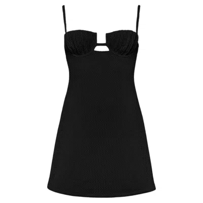 Montce Women's Black Crochet Petal Short Slip Dress
