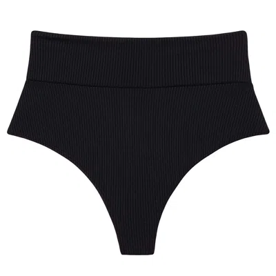 Montce Swim Women's Black Rib Added Coverage High Rise Bikini Bottom