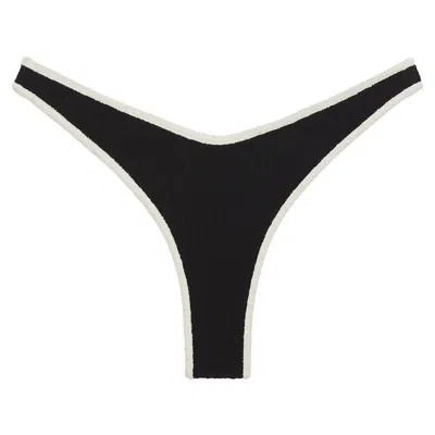 Montce Swim Women's Black / White Black Cream Binded Terry Rib Thong Bikini Bottom In Black/white