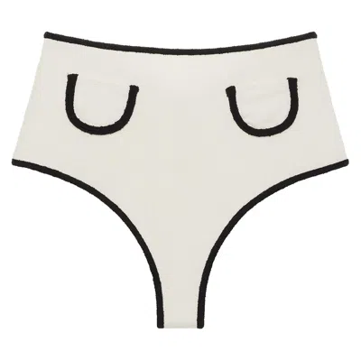 Montce Swim Women's Black / White Cream Black Binded Terry Rib Polly Bikini Bottom In Black/white