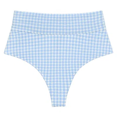 MONTCE WOMEN'S BLUE PERI MICRO GINGHAM ADDED COVERAGE HIGH RISE BIKINI BOTTOM