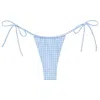 Montce Women's Blue Peri Micro Gingham Brasil Tie-up Bikini Bottom In Blue