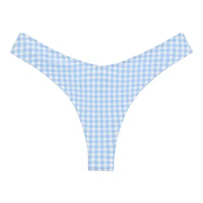Montce Swim Women's Blue Peri Micro Gingham Lulu Zig-zag Stitch Bikini Bottom